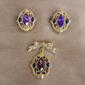 1980s Neo-Byzantine Style, Marquise Crystal Amethyst, & Sapphire Earrings
